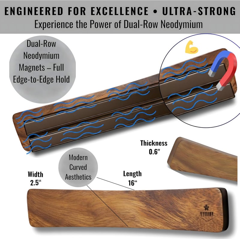 4YORVOY 4 YORVOY Magnetic Knife Holder for Wall-16 inches long Kitchen Organizer- No Drilling Knife Magnetic Strip- Compact Utensil Holder- Acacia Wood Knife Rack- Strong Knife Magnet- Easy Installation - Image 3